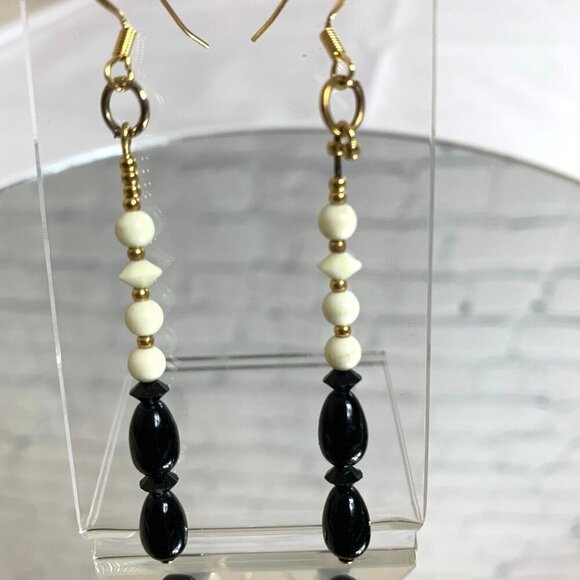 REIMAGINED Glass Bead Dangling Gold Plated Hook Earrings - Picture 1 of 4